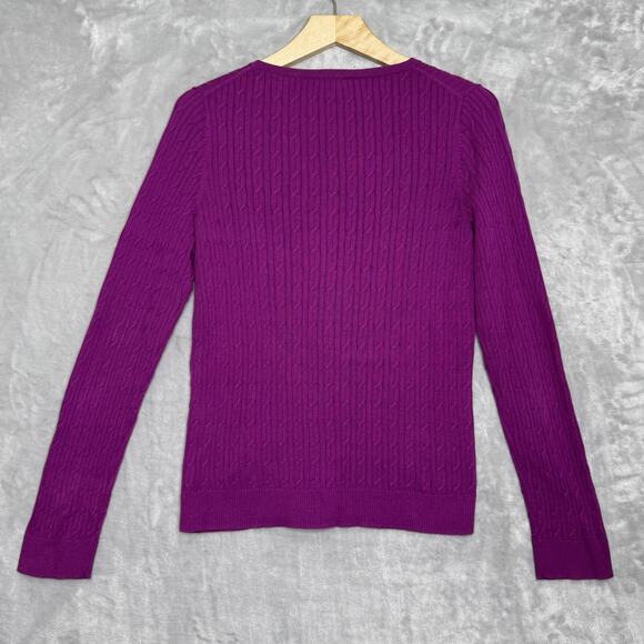 Talbots Sweater Womens Medium Purple Cable Knit V Neck 100% Pima Cotton Pullover - Picture 2 of 9
